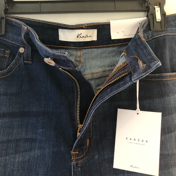 KanCan Jeans Skinny Jeans Dark Wash Fringe & Zipper Hem Sz 9/28 BNWT Style 7285D - Picture 6 of 13